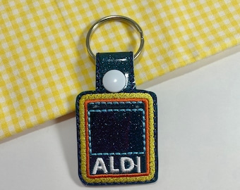 Aldi Keychain, Cart Key, Quarter Keeper, Aldi Quarter Holder, Cart Token, Key Fob, Aldis, Coin Holder, Cart Key, Embroidered, Gift for Her