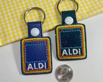 Aldi Keychain, Cart Key, Quarter Keeper, Aldi Quarter Holder, Cart Token, Key Fob, Aldis, Coin Holder, Cart Key, Embroidered, Gift for Her