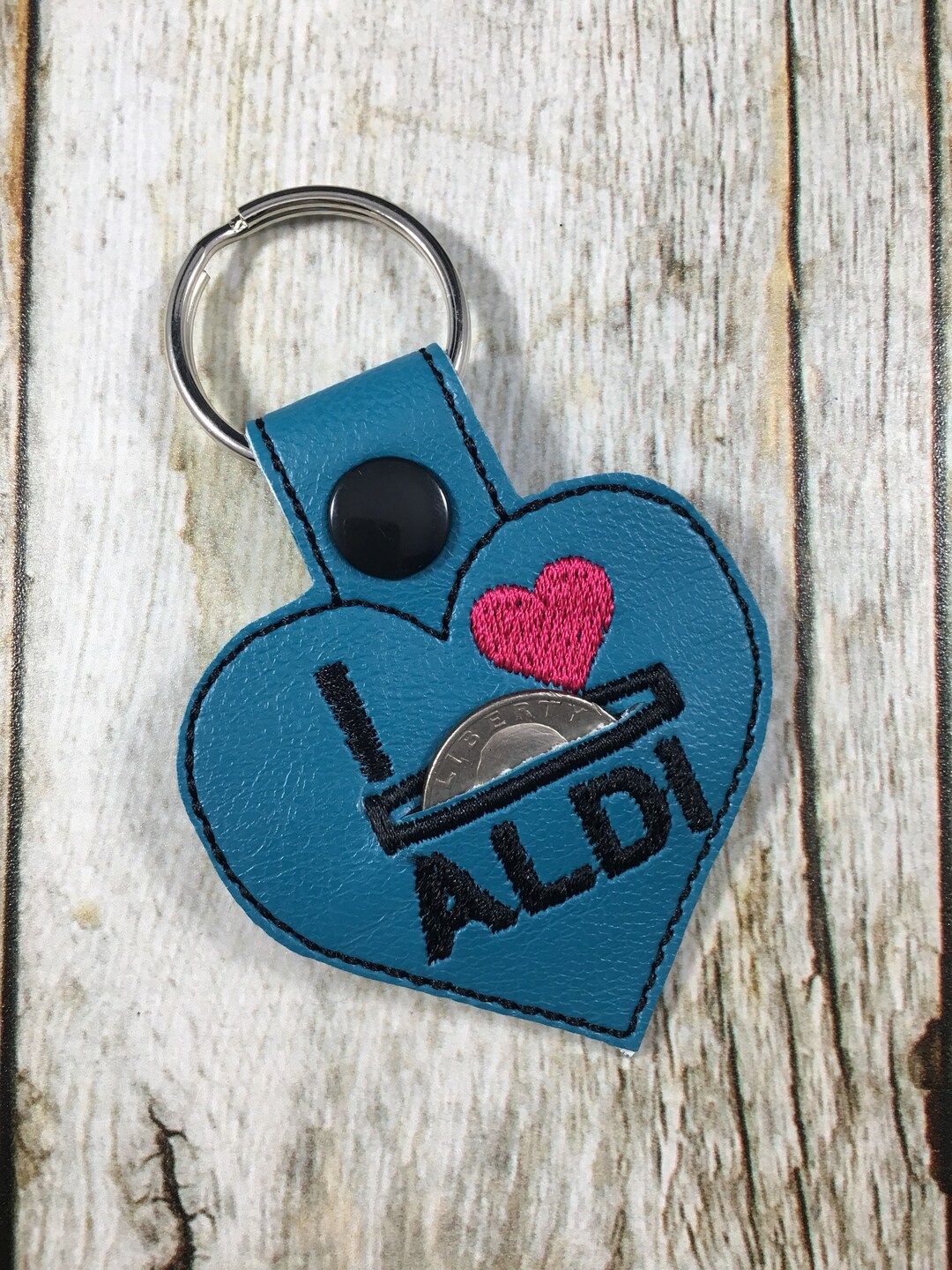 Aldi Keychain, Quarter Keeper, Aldi Quarter Holder, Turquoise, Aldis