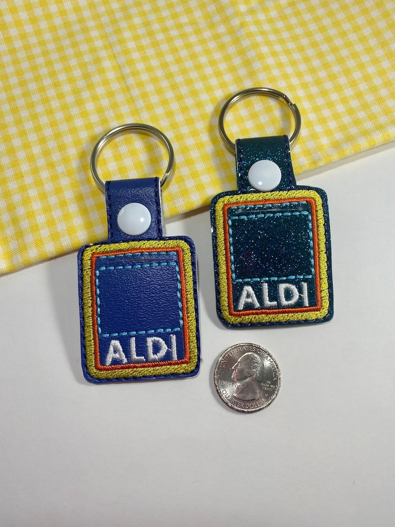 Aldi Schlüsselanhänger, Cart Key, Quarter keeper, Aldi Quarter Halter, Cart Token, Schlüsselanhänger, Aldis, Münzhalter, Cart Key, bestickt, Geschenk für Sie Bild 1