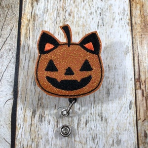 Cute Halloween Badge Reel, Cat Badge Reel, Halloween Cat Badge, Badge Reel Badge Holder, Pumpkin Badge, Friend Gift, Kitty Badge Reel, Happy