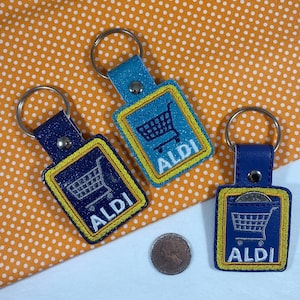 Aldi Keychain, Cart Key, Quarter Keeper, Aldi Quarter Holder, Shopping Cart keychain, Key Fob, Aldis, Coin Holder, Cart Key, Embroidered