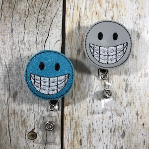 Smiling Face Badge Reel, Badge Reel, Braces Badge Reel, Cute Braces Badge Reel, Braces, Smiling Badge Reel, Smiley Braces Face, Funny Gift