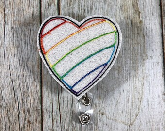 Rainbow Heart Badge Reel, Badge Reel, Heart Badge Reel, Glitter, Cute Badge Reel, Nurse Gift, Office Gift, Rainbow Badge Reel, Badge Holder