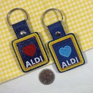 Aldi Keychain, Cart Key, Quarter Keeper, Aldi Quarter Holder, Cart Token, Key Fob, Aldis, Coin Holder, Cart Key, Embroidered, Gift for Her
