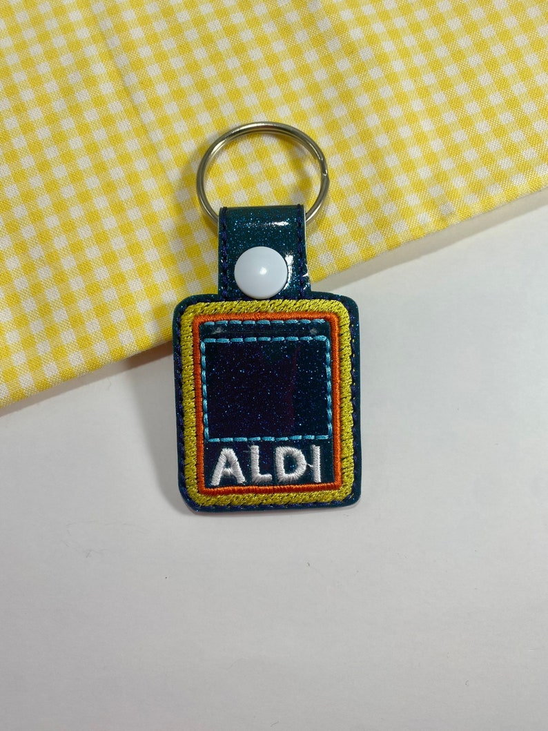 Aldi Schlüsselanhänger, Cart Key, Quarter keeper, Aldi Quarter Halter, Cart Token, Schlüsselanhänger, Aldis, Münzhalter, Cart Key, bestickt, Geschenk für Sie Bild 3