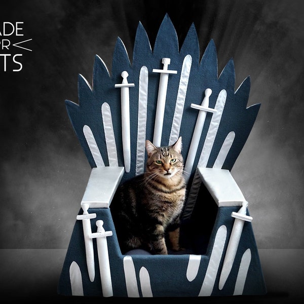 Cat bed Iron Throne, Cat furniture, big  Gray Cat house, Gift idea for pet, Cat couch, Pet house, Bed for small dog, Cat cave,Teepee for cat