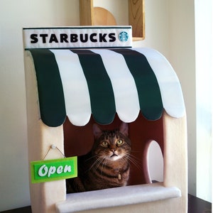 Starbucks coffee shop cat house, coffee bar cat furniture, gift for cat, Barista cat cave, cafeteria fast food cat furniture