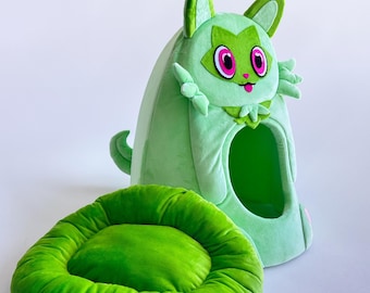 Sprigatito Pokemon Plush Cat Bed, Green Pet House