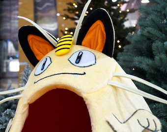 Meowth Cat Bed, Fleece Pokemon Cat House, Pet Teepee
