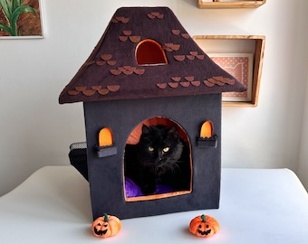 Haunted Mansion Cat House: Halloween Pet Bed, XXL Dog Castle