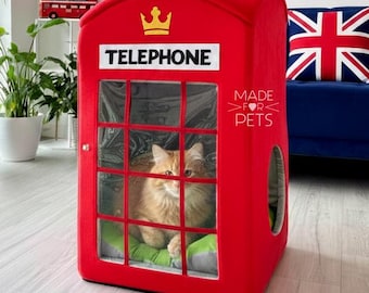 Red London Telephone Booth Cat House: XXL Pet Bed