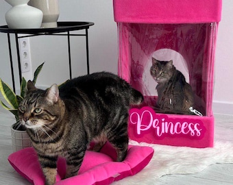 Custom Pink Cat Bed, Princess Pet House, Handmade