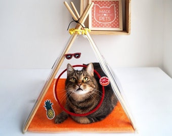 Cat teepee, Transparent WigWam, Patches, Stickers, Cat bed, Pet furniture, Cat house, Pet tent, Cat tent, Christmas gift idea, Wooden house