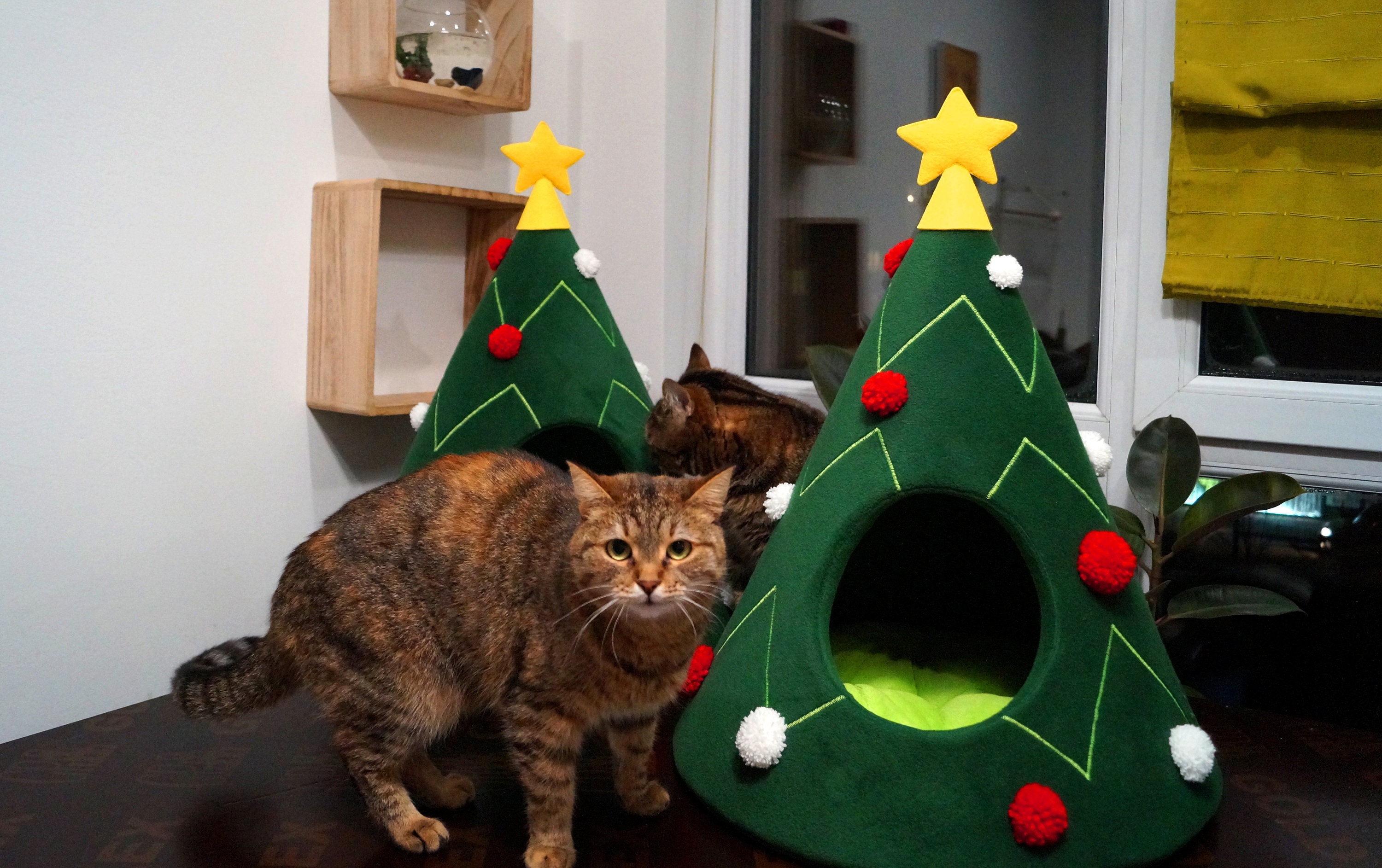 Cat Christmas House Handmade Felt Christmas Tree Cat House, Cute