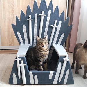 Cat bed Iron Throne, Cat furniture, big Gray Cat house, Gift idea for pet, Cat couch, Pet house, Bed for small dog, Cat cave,Teepee for cat image 4