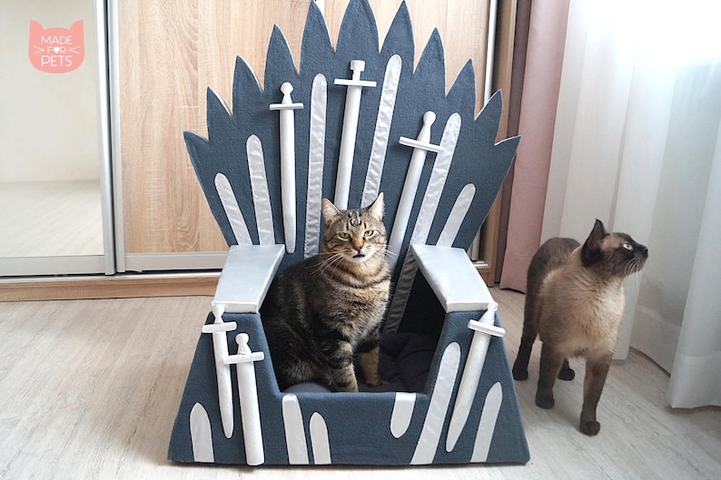 Cat bed Iron Throne, Cat furniture, big Gray Cat house, Gift idea for pet, Cat couch, Pet house, Bed for small dog, Cat cave,Teepee for cat image 4