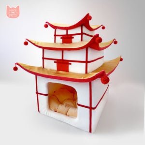 Cat house Japanese Pagoda, XXL bed for cat, Christmas gift for cat, pet furniture, cat teepee, small dog bed, Gift idea, Dog bed, Big house