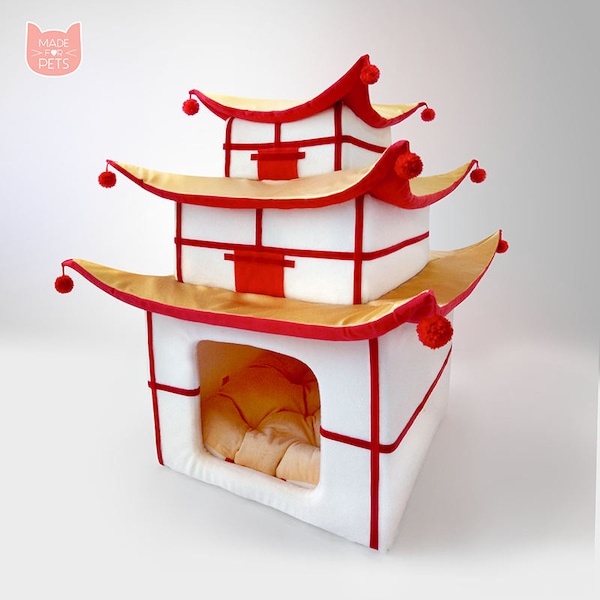 Cat house Japanese Pagoda, XXL bed for cat, Christmas gift for cat, pet furniture, cat teepee, small dog bed, Gift idea, Dog bed, Big house