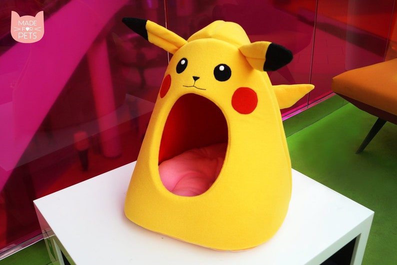 Pokemon cat furniture, Pikachu cat bed, Gift idea, Pet furniture, Cat teepee, Cat house, Small dog bed, Yellow cat furniture, Cat cave image 1
