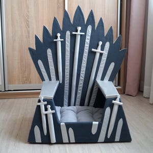 Cat bed Iron Throne, Cat furniture, big Gray Cat house, Gift idea for pet, Cat couch, Pet house, Bed for small dog, Cat cave,Teepee for cat image 2