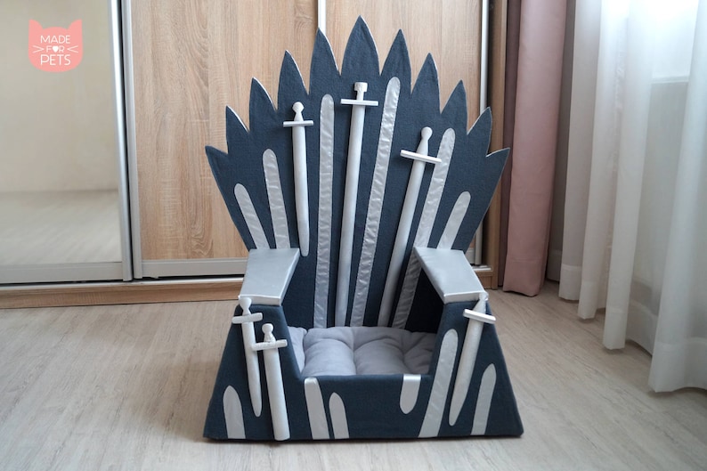 Cat bed Iron Throne, Cat furniture, big Gray Cat house, Gift idea for pet, Cat couch, Pet house, Bed for small dog, Cat cave,Teepee for cat image 2