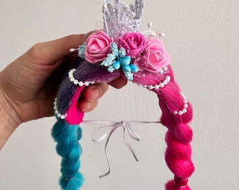 Cat Wig: Mermaid Style with Silver Crown & Flowers