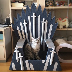 Cat bed Iron Throne, Cat furniture, big Gray Cat house, Gift idea for pet, Cat couch, Pet house, Bed for small dog, Cat cave,Teepee for cat image 6