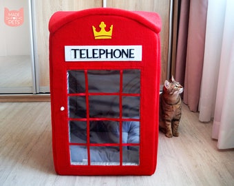 London telephone booth cat house, Red phone box cat furniture, Big pet house, XXL cat house, Gift for pet, Big dog house,Christmas gift idea