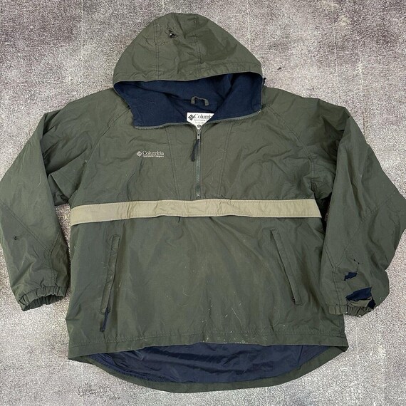 Mens Vintage Columbia Forest Green Fleece Lined Anorak Windbreaker