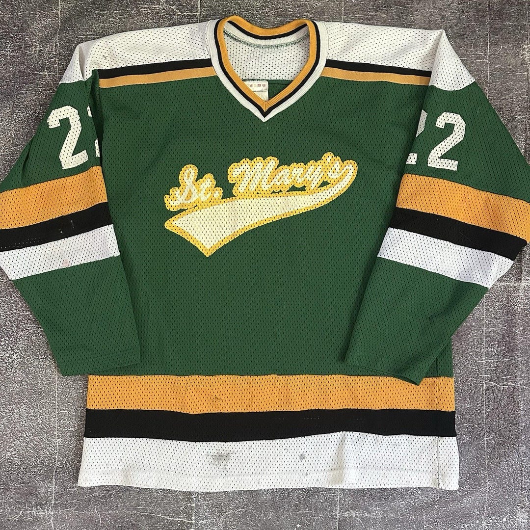Maillot Hockey Vintage Homme - Athletic Sewing Inc. - Taille L - Vert/Jaune/Blanc