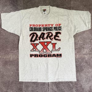 Men's Vintage 90's DARE Program Anti Drugs Heather Gray Graphic T Shirt Tee Sz L