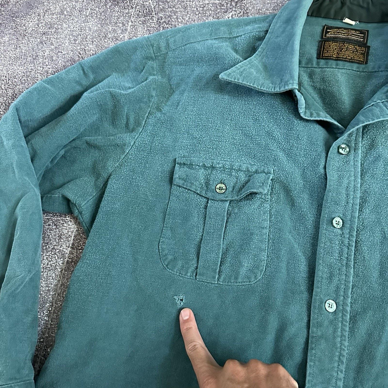 d*7様 90s Eddie Bauer Chamois Cloth Shirt Men's Vintage 90's Eddie Bauer Teal Blue Chamois Cloth Button up