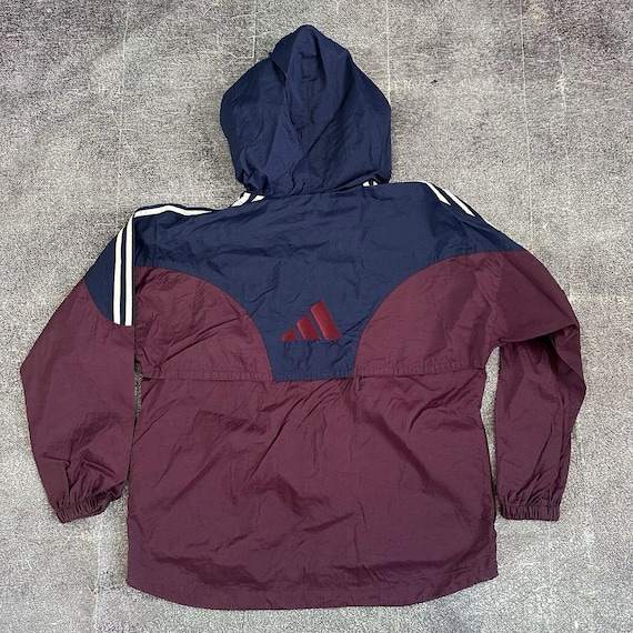 Men's Vintage 90s Adidas 1/4 Zip Maroon Navy Blue Hooded