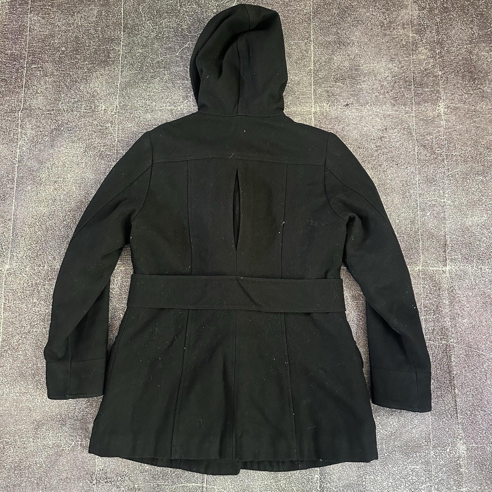 Women's Vintage Y2K American Eagle Black Wool Toggle Hooded Pea