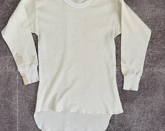 Vtg 70s 80s Hanes Thermal Long Sleeve Shirt White S/M 50/50 Waffle
