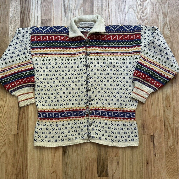 Vintage Frost Norwegian Fair Isle Wool Cardigan Sweater Clasp