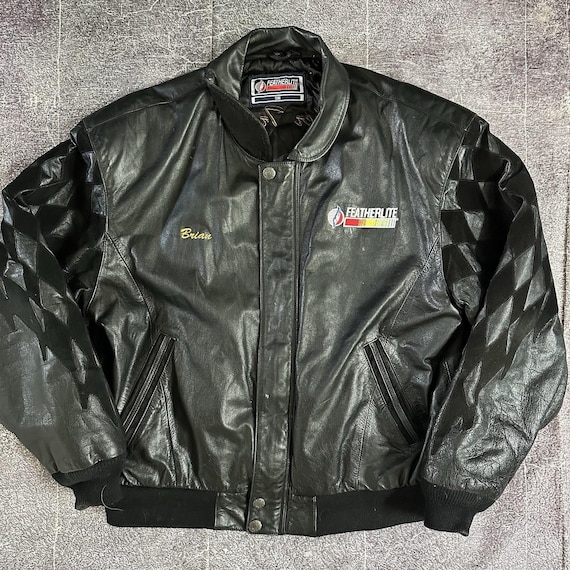 Men's Vintage 90's Featherlite Checkered Flag NASCAR Black Leather