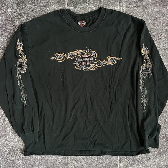 Men's Vintage Y2K Harley Davidson Motorcycles Flame Barbed Wire