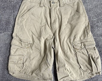 Mens Vintage Y2K Levi's Silvertab Baggy Loose Fit Khaki Beige Cargo Shorts Sz 31