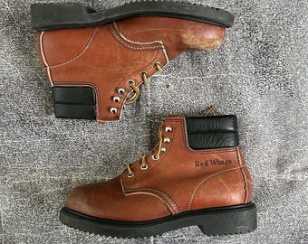 Stivaletti da lavoro vintage anni '80 da donna Red Wing USA in pelle marrone rossa con lacci, taglia 6