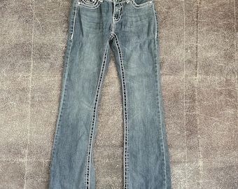 Frauen Vintage Y2K D Fuz Stretch Denim Hellblau Boot Cut Jeans Sz 28 W X 31 L