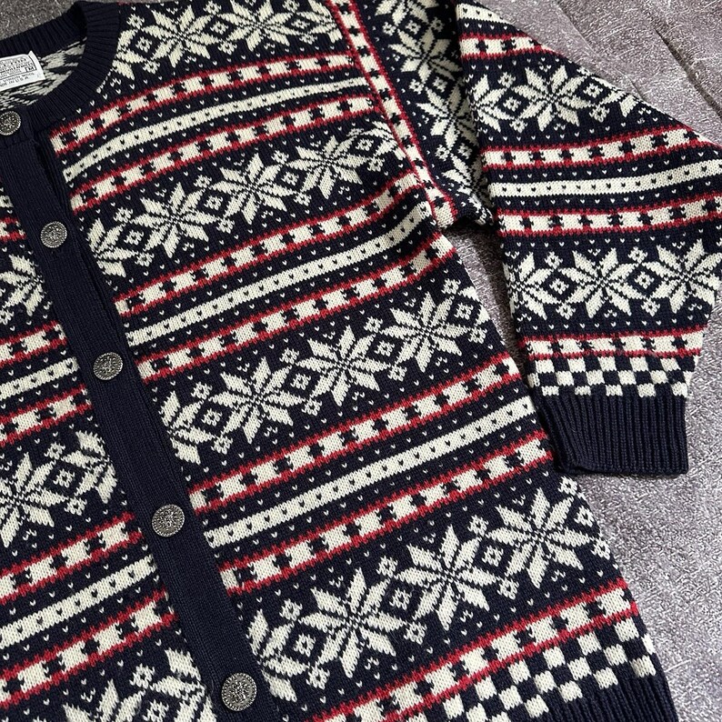 Women's Vintage 80's Pendleton USA Fair Isle Wool Cardigan Sweater Jacket Sz M image 2