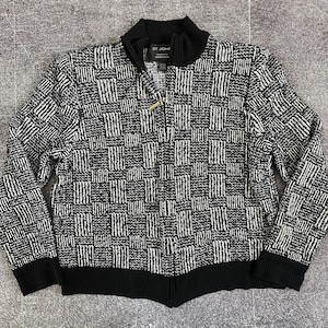 Women&#39;s Vintage St. John Nordstrom Black White Knit Zip Up Sweater Jacket Sz S