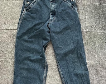 Peto holgado de mezclilla azul oscuro de algodón para hombre, estilo vintage de los años 90, marca Ikeda Canada, talla S