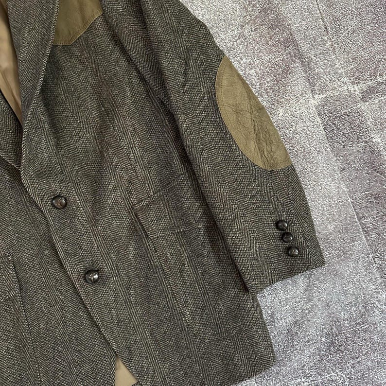Men's Vintage Pendleton USA Tweed Wool Leather Elbow Patch Herringbone Sports Coat Sz 38 image 2