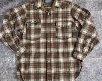 Women's Vintage 70's Pendleton USA Brown Wool Flannel Button Up Board Shirt Sz S