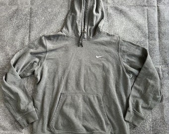 Men's Vintage Y2K Nike Essentials Heather Gray Mini Logo Hoodie Sweatshirt Sz L