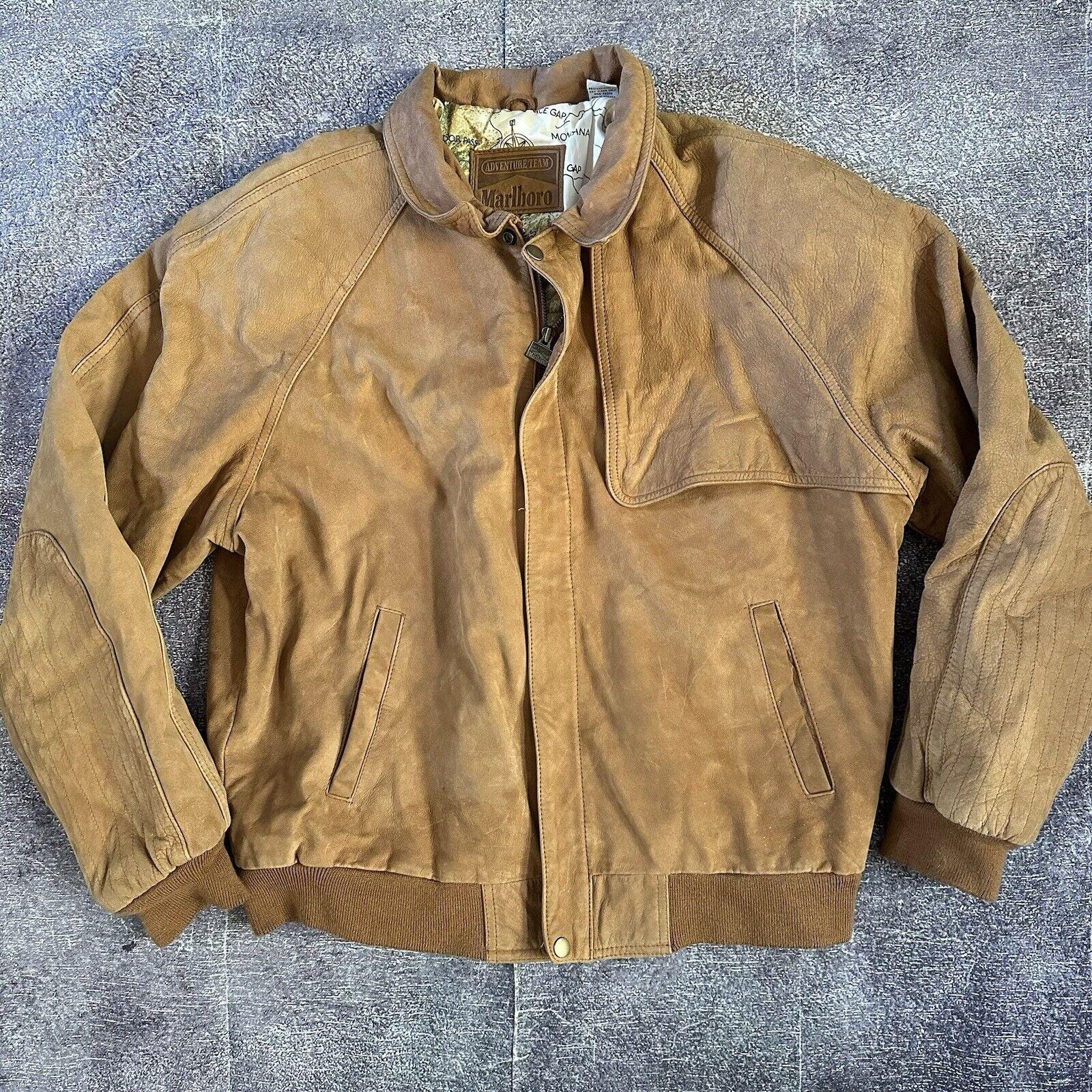 Men s Vintage 90 s Marlboro Adventure Team Tan Suede Leather Bomber Jacket Sz L Etsy