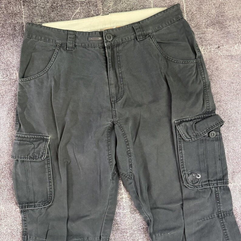 Men's Vintage 90's Mammut Gray Cotton Canvas Cargo Champ Hiking Pants Sz 34 X 32 image 2